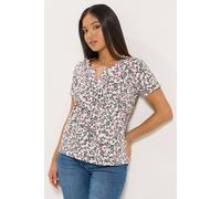 M&Co Women's Petite Floral Short Sleeve Henley Top | Size: 10 M&Co Multicolor 10