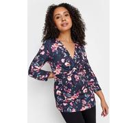 M&Co Women's Petite Floral Twist Front Top in Blue | Size: 16 M&Co Blue 16