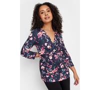 M&Co Women's Petite Floral Twist Front Top in Blue | Size: 18 M&Co Blue 18