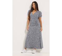 M&Co Women's Petite Floral Wrap Maxi Dress in Mid Navy | Size: 18