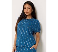 M&Co Women's Petite Foil Scoop Neck Top in Dark Blue | Size: 14 M&Co Dark Blue 14