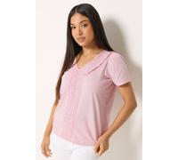 M&Co Women's Petite Frill Cotton Blouse in Light Pink | Size: 12 M&Co Light Pink 12