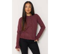 M&Co Women's Petite Frill Hem Cardigan Sweater in Dark Red | Size: 16/18