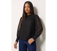 M&Co Women's Petite Lace Front Chiffon Blouse in Black | Size: 10