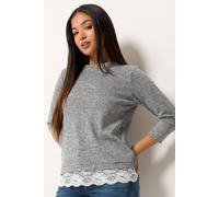 M&Co Women's Petite Lace Hem Top in Grey | Size: 12 M&Co Grey 12
