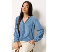 M&Co Women's Petite Crochet Trim Pintuck Blouse in Blue | Size: 14 M&Co Blue 14