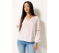 M&Co Women's Petite Lace Trim Pintuck Blouse in Ivory | Size: 16 M&Co Ivory 16