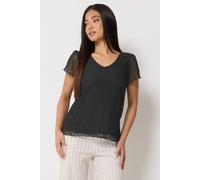 M&Co Women's Petite Lace V-Neck Top in Black | Size: 8