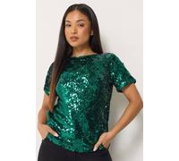M&Co Women's Petite Layered Sequin Top in Dark Green | Size: 18