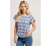 M&Co Women's Petite Leaf Print Scoop Neck Top in Dark Navy | Size: 8 M&Co Dark Navy 8