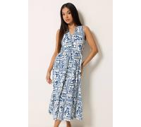 M&Co Women's Petite Leaf Print Sleeveless Cotton Midi Dress in Blue | Size: 10 M&Co Blue 10