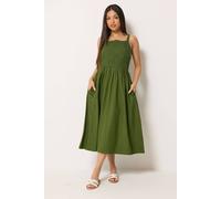 M&Co Women's Petite Linen Embroidered Trim Midi Dress in Olive | Size: 12 M&Co Olive 12