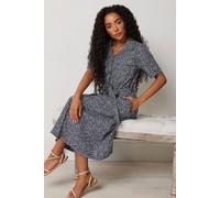 M&Co Petites Petite Blue Abstract Print Linen Shirt Dress - Women's