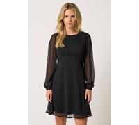 M&Co Women's Petite Long Sleeve Chiffon Midi Dress in Black | Size: 14
