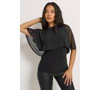 M&Co Women's Petite Mesh Cape Top in Black | Size: 16