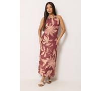 M&Co Women's Petite Mesh Halter Neck Maxi Dress in Dark Pink | Size: 18 M&Co Dark Pink 18