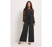 M&Co Women's Petite Mesh Sleeve Sweetheart Jumpsuit in Black | Size: 14