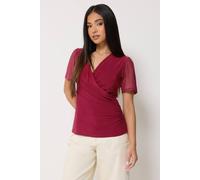 M&Co Women's Petite Mesh Wrap Top in Wine | Size: 14 M&Co Wine 14