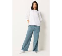 M&Co Women's Petite Midrise Wide Leg Cargo Trousers in Blue | Size: 8 M&Co Blue 8