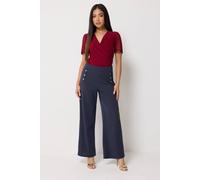 M&Co Women's Petite Military Button Trousers in Mid Navy | Size: 12