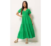 M&Co Women's Petite Notch Neck Tiered Cotton Maxi Dress in Bright Green | Size: 8 M&Co Bright Green 8