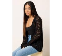 M&Co Women's Petite Open Front Crochet Cardigan in Black | Size: 10-12 M&Co Black 10-12