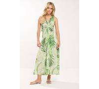 M&Co Women's Petite Palm Print Knot Front Maxi Dress in Green | Size: 16 M&Co Green 16