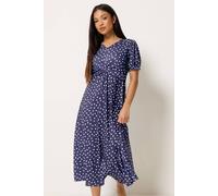 M&Co Women's Petite Polka Dot Twist Front Maxi Dress in Mid Navy | Size: 10