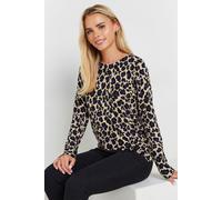 M&Co Women's Petite Printed Crew Neck Jumper in Brown | Size: 16-18 M&Co Brown 16-18