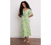 Petite Mesh Floral Wrap Dress M&Co Mint 14