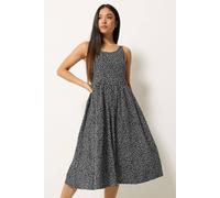 M&Co Women's Petite Printed Sleeveless Cotton Midi Dress in Black | Size: 14