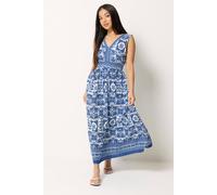 M&Co Women's Petite Printed Tiered Maxi Dress in Cobalt | Size: 18 M&Co Cobalt 18