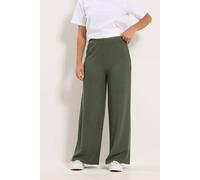 M&Co Women's Petite Ribbed Wide Leg Trousers in Dark Green | Size: 10