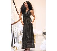 M&Co Women's Petite Sequin Twist Front Maxi Dress in Black | Size: 18 M&Co Black 18