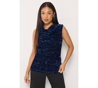 M&Co Women's Petite Sequin Velvet Cowl Neck Top in Dark Navy | Size: 16 M&Co Dark Navy 16
