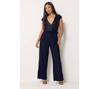M&Co Women's Petite Sequin Wide Leg Jumpsuit in Dark Navy | Size: 14