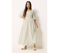 M&Co Women's Petite Short Sleeve Embroidered Trim Maxi Dress in Natural | Size: 14