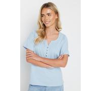 Petite Short Sleeve Henley Top M&Co Light Blue 14