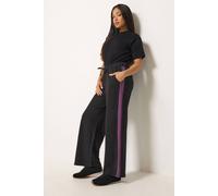 M&Co Women's Petite Side Stripe Cotton Wide Leg Joggers in Black | Size: 14