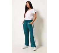 M&Co Women's Petite Side Stripe Cotton Wide Leg Joggers in Teal | Size: 18