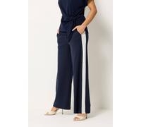 M&Co Women's Petite Side Stripe Wide Leg Trousers in Dark Navy | Size: 12