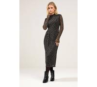 M&Co Women's Petite Spot Print Mesh Dress in Black | Size: 14 M&Co Black 14
