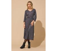 M&Co Women's Petite Spot Twist Front Midi Dress in Black | Size: 18 M&Co Black 18