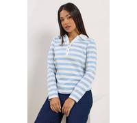 M&Co Women's Petite Stripe Cotton Polo Shirt in Light Blue | Size: 8 M&Co Light Blue 8