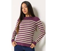 M&Co Women's Petite Stripe Crew Neck Jumper in Plum | Size: 16-18 M&Co Plum 16-18
