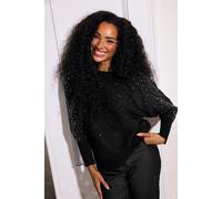 M&Co Women's Petite Studded Batwing Jumper in Black | Size: 10 M&Co Black 10