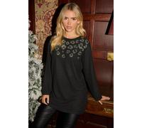 Petite Studded Leopard Embellished Tunic Jumper M&Co Black 14