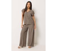M&Co Women's Petite Textured Top & Trousers Set in Light Brown | Size: 18 M&Co Light Brown 18