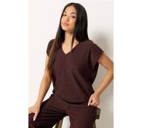 M&Co Women's Petite Textured V-Neck T-Shirt in Chocolate | Size: 8 M&Co Chocolate 8