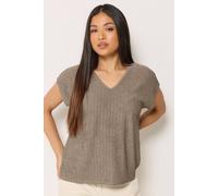M&Co Women's Petite Textured V-Neck T-Shirt in Light Brown | Size: 16 M&Co Light Brown 16
